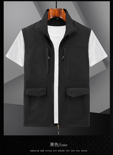 Spring and Autum Vest Men's Thin Stand-up Collar Outdoor Casual Sports Vest Loose Large Size Multi-pocket Outwear Can Be Printed with logo