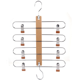 Multi-layer Wardrobe Storage Trousers Rack Wooden Clothes Hanger Household Cross-border Multifunctional Solid Wood Skirt Clip Anti-slip Clothes Hanger