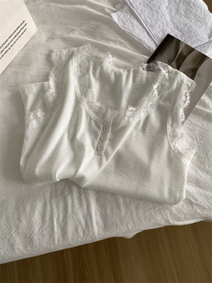 Gentle Retro Lace Button Vest Women's Korean-style All-match Snowflake Cotton Loose Sleeveless T-shirt Spring and Summer Interior