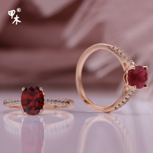 AliExpress wish cross-border direct supply European and American fashion zircon jewelry 585 rose gold ring Ruby jewelry