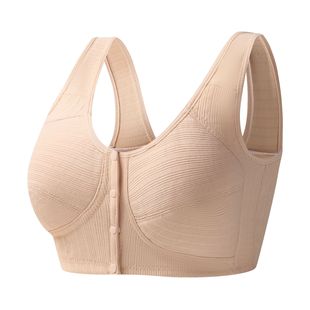 New Threaded Cloth Pure Cotton Front Buckle Underwear Women's Vest Thin Cotton Middle-aged and Elderly Large Size Bra Without Steel Rings
