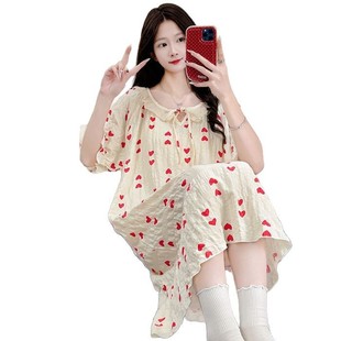 Cloud Cotton Pajamas Women's Summer New Short Sleeve Mid-length Nightgown with Chest Pad Girls Sweet Princess Style Thin Home Clothes