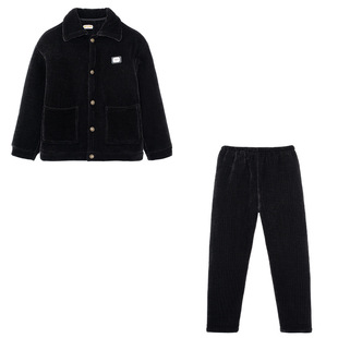 Youth winter three-layer cotton padded men's student pajamas coral fleece warm home clothes suit for winter