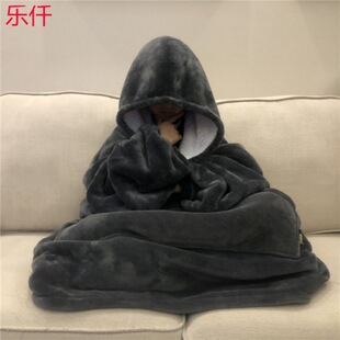 Flannel Pajamas Lazy Blanket Blanket Cover Blanket TV Blanket Outdoor Cold-proof Hooded Home Clothes Blanket Thickened