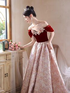 One-Shoulder Toast Dress for the Bride 2025 New Red French Wedding Engagement Evening Dress Skirt for Women in Summer