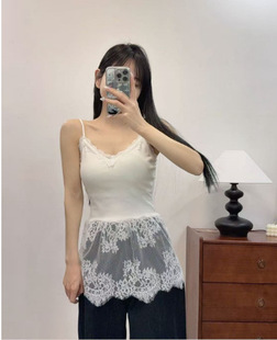 Cloth Little Nine Stacked Wear Lace Small Sling Spring New White V-neck Lace Sexy Spice Girl Base Vest Top