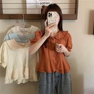 Vintage Niche Chic Doll Collar Top Spring 2025 New French Style Western Style Loose Puff Sleeve Shirt Women's Trendy