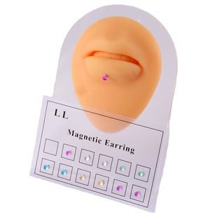 New cross-border 12 oil dripping non-hole nose nails non-perforated color magnetic magnet lip nails earrings 3mm ear bone nails