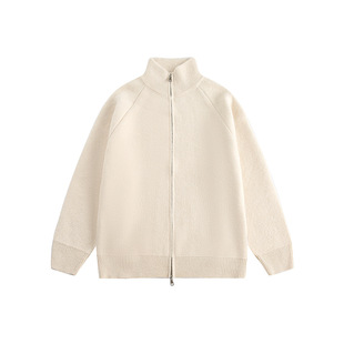 CATTEE American stand collar sweater coat men's autumn and winter double zipper cardigan top loose solid color sweater