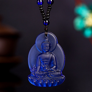 Green Mother Glass Pendant Temple Ruyi Buddha Necklace Jewelry Manjusri Bodhisattva Retro Sweater Chain Wholesale
