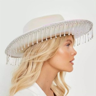 Cross-border Western Diamond Tassel Fantasy Cowboy Hat Carnival Party Colorful Tassel Hat Brim Holographic Fluorescent Cowboy Hat