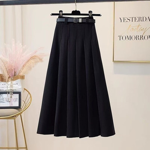 Wool Black Skirt Pleated High Waist Slimming New Autumn and Winter Mid-length Dress Pleated Skirt