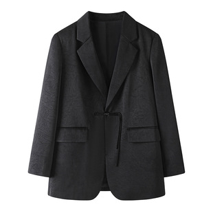 Autumn 2024 New New Chinese Suit Black Texture Shoulder Pad Jacket Suit Women's D393M9009W00