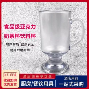 Acrylic plastic frosted milk tea cup with handle commercial restaurant beverage juice lemonade draft beer cup