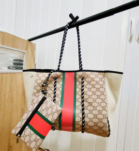 New Diving Material Striped Beach Bag Large Capacity Mummy Bag Shoulder Bag European and American Hand Bag