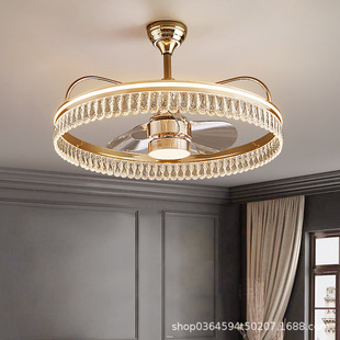 Light luxury crystal shaking head fan lamp Nordic ceiling fan lamp study dining room bedroom modern minimalist ceiling fan chandelier