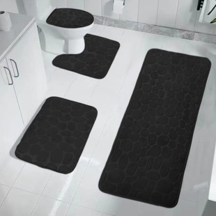 Cross-border coral fleece bathroom floor mat Pebble embossed door mat solid color simple bathroom three-piece absorbent floor mat