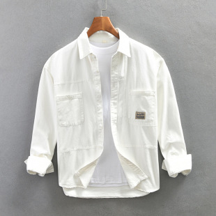 Spring new Japanese tooling loose shoulder casual cotton long sleeve shirt men's coat a generation of Z6002