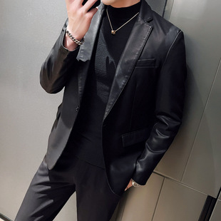 Leather coat for men 2024 autumn and winter New Korean style slim fit small suit men's workwear motorcycle jacket leather jacket men's fashion