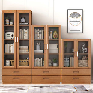 Nanzhu Simple Bookshelf with Glass Door Transparent Bookcase Household Multi-layer Floor Space-saving Storage Cabinet