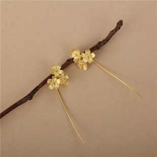 Simple and elegant forget-me-not earrings ear line Flower artistic retro temperament S925 sterling silver jewelry
