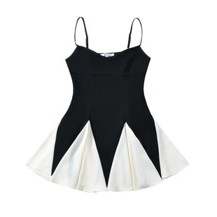 2025 Spring New Women's Clothing European and American Style Fashionable Simple French Black and White Color Matching Suspender Dress