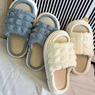 Puff linen slippers wholesale Four Seasons thick bottom home fabric sandals indoor couples step on excrement feeling cotton linen slippers women