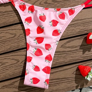 European and American Cross-border in stock Swimsuit Women's Sexy Backless Strap Printed Briefs Bikini Swimsuit suit Women's Red