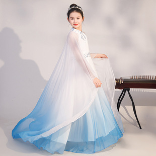 Градиентный костюм для девочек Guzheng Performance в китайском стиле, длинное платье супер-феи, костюм ведущей для шоу-шоу для девочек