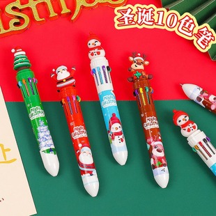 Multi-color ballpoint pen creative cute pet Christmas series student school supplies color press ten-color pen