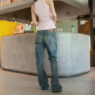New Slim-Fit Slimming Washed Old Dirty Wipe dark blue Low-Waist Micro-Lam Jeans Women's Trousers 3057
