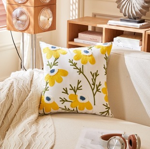 Towel Embroidered Flower Pillow Case Pastoral Daisy Cushion Living Room Sofa Light Luxury Advanced Waist Pillow Cushion Pillow