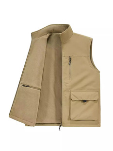 Cross-border Double-sided Fleece Vest Men's Casual Stand Collar Outdoor Vest Waistle Middle-aged Men's Fishing Vest Multi-pocket
