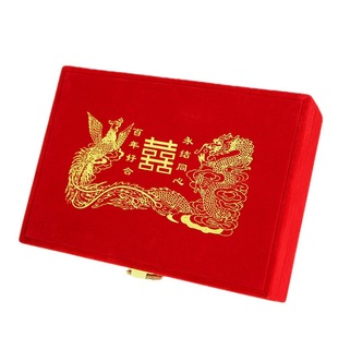 Dragon and Phoenix Three Gold Jewelry Box Flannel Storage Wedding Gold Earrings Ring Necklace Bracelet Jewelry Packaging Set Box