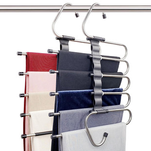 Cross-Border Folding Pants Rack Telescopic Multi-Functional Multi-Layer Pants Rack Clothes Hanger Hook Pants Rack Stainless Steel Storage Artifact Pants Hanger