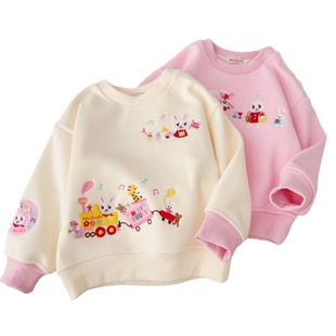Japanese miki Children's Dress 24 Fall/Winter New Boys and Girls Bunny Family Cartoon Loose Casual fleece-lined Sweatshirt 6006