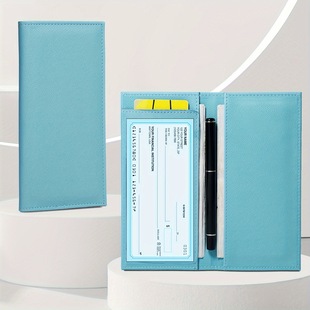 Simple long slim checkbook protective cover solid color double fold bank deposit bill savings bill holder portable passport bag