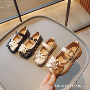 Girls' Leather Shoes 2023 Spring Korean Style Children's Sweet Princess Shoes Baby's All-match Western Style Bean Shoes