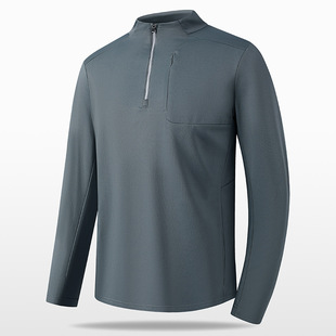 2024 Spring and Summer New Sports Collar Clothes Men's Long T-Sleeve Outdoor Running Casual Sports Top All-Match Half Zipper T