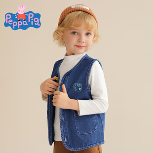 Piggy Page Boys and Girls Denim Vest 2022 Spring and Autumn New Children's Vest Baby's All-match Waistcoat