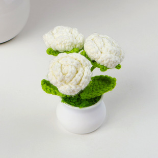 Finished Cross-border Knitted Wool Rose Flower Small Potted Artificial Flower Desktop Small Ornaments Valentine's Day Gift