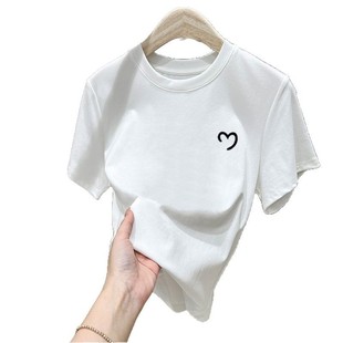 Shoulder Pure Cotton Short-sleeved T-shirt Women's Niche Design Sense Fashion All-match Western Style Black Top Base Shirt Summer