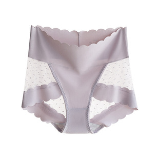High waist seamless hollow mesh wave dot Japanese women's sexy briefs autumn and summer ice silk breathable cotton ladies
