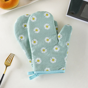 Cotton and Linen Microwave Oven Anti-Scalding Gloves Thickeneded Kitchen Baking Oven Insulation Gloves Ins High Temperature Resistant Floral Gloves
