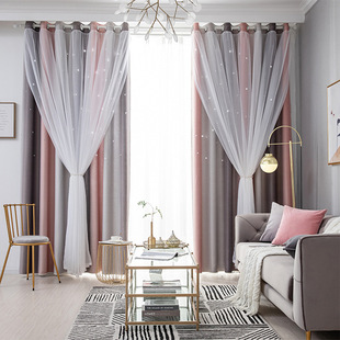 Gradient hollow stars Amazon ebay foreign trade dream shading finished double-layer curtains bedroom living room curtains