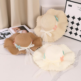 Children's Sunscreen Hat Summer Girl's Sunshade Straw Hat Girl Baby Parent-Child Lace Beach Straw Hat Women's Sun Hat for Women