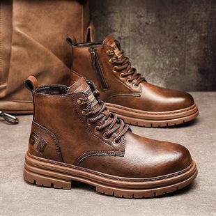 Martin Boots Men's Shoes 2024 New Fashion Autumn and Winter High-top Leather Shoes American Style Retro Workwear Boots Knight Motorcycle Ankle Boots