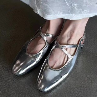Cowhide Edition ~ silver Shallow Mouth Soft Sandals and Slippers Women's 2025 New All-match Casual Flat Mary Jane Shoes Single-layer Shoes