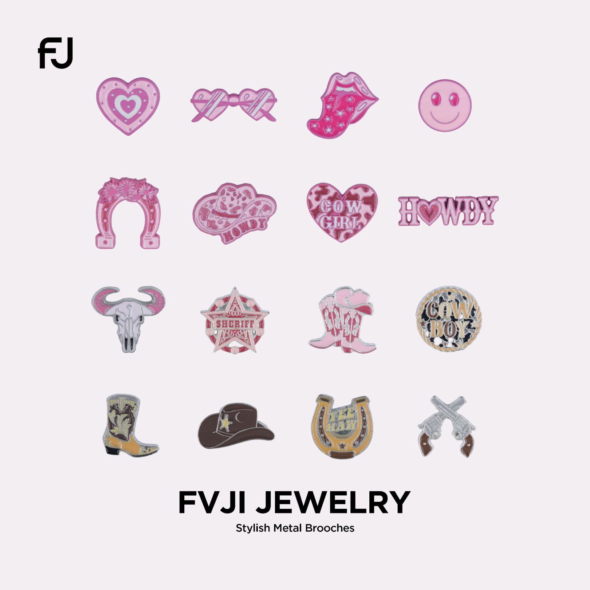 Y2K Brooch Western Cowboy Metal Badge Zinc Alloy Pink Pin Electroplating Oil Dripping Process Y2K Brooch Cross-Border
