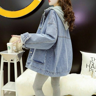 College-style Hooded Denim Jacket Women's Korean-style Loose 2024 Early Autumn New Style All-match Street Fried Retro Top